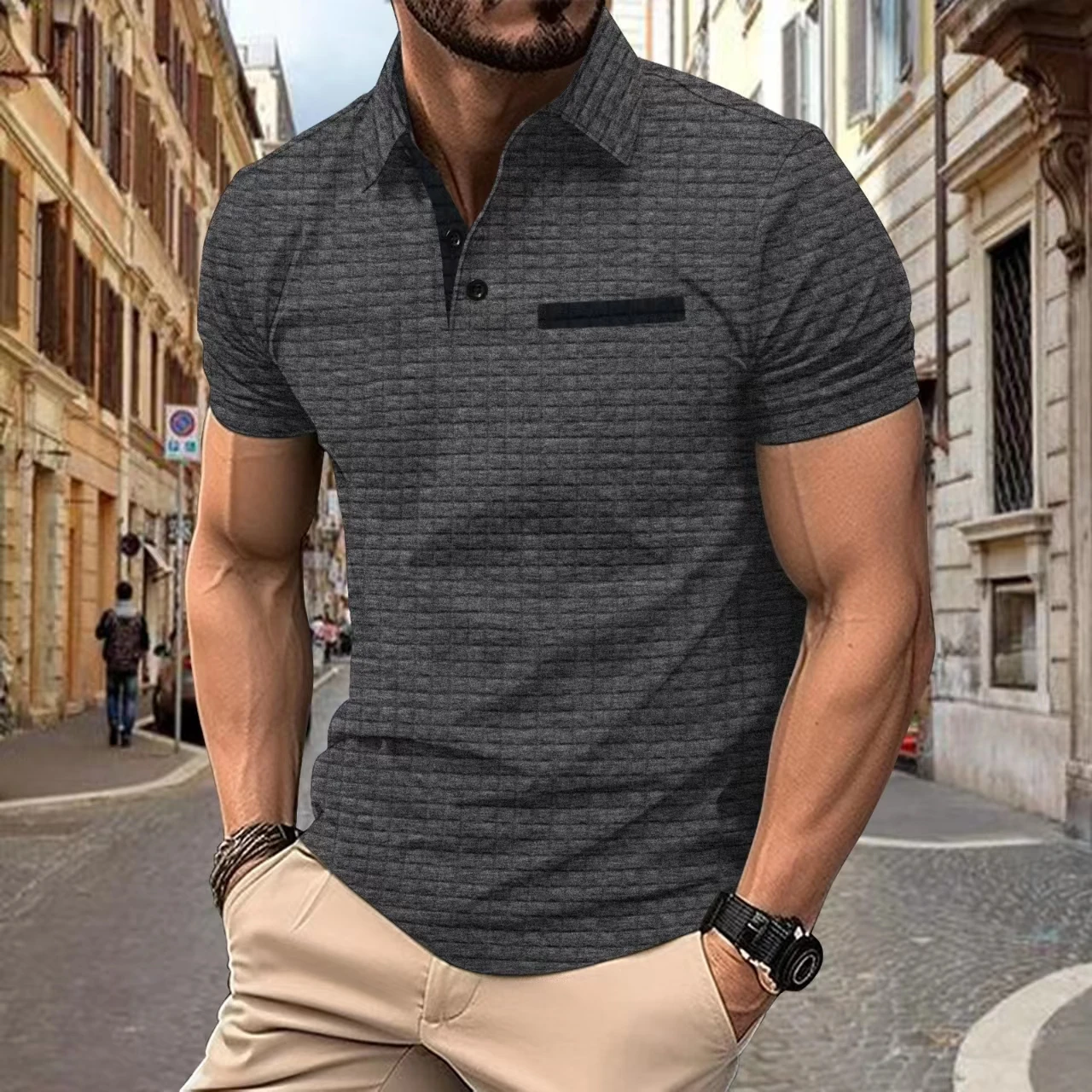 Description Picture 6 of itemEurope and the United States 2024 summer fashion POLO shirt new jacquard check men's sports polo shirt