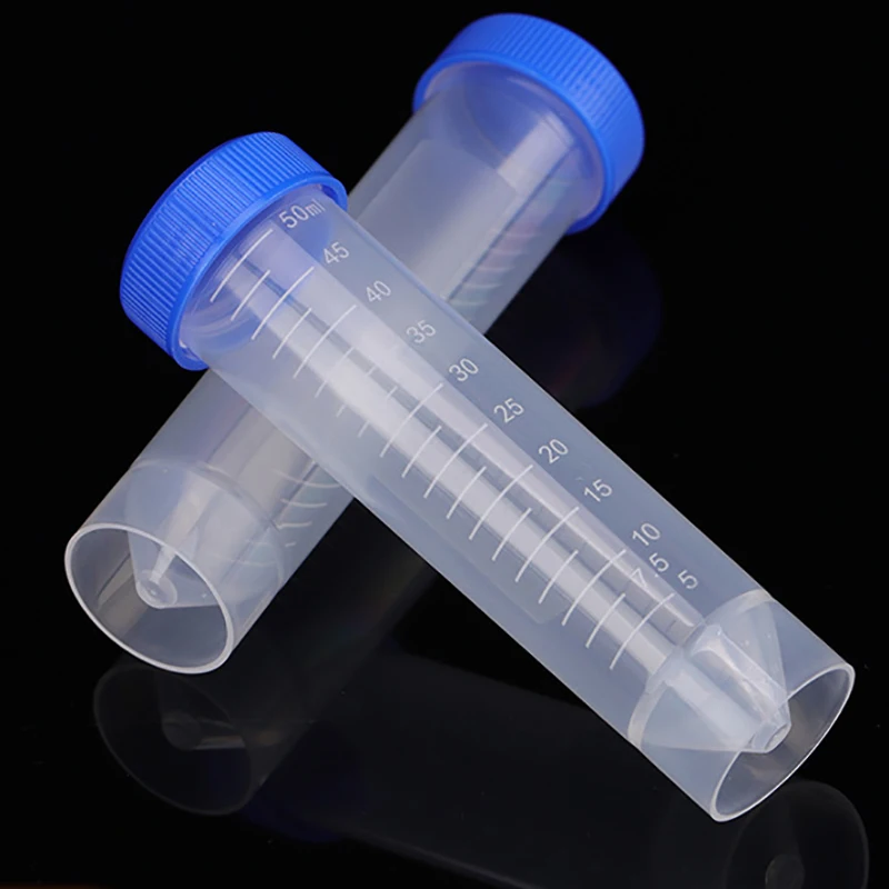 Centrifuge Tube 50ML Clear Plastic Screw Cap Flat Bottom with Graduated Freestanding for Scientific Experiments 10pcs