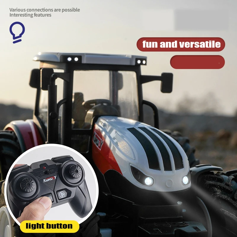 Tractor Remote Control Real RC Tractor Trailer with LED Headlight Farm Toys 2.4GHZ 1/24 Remote ...