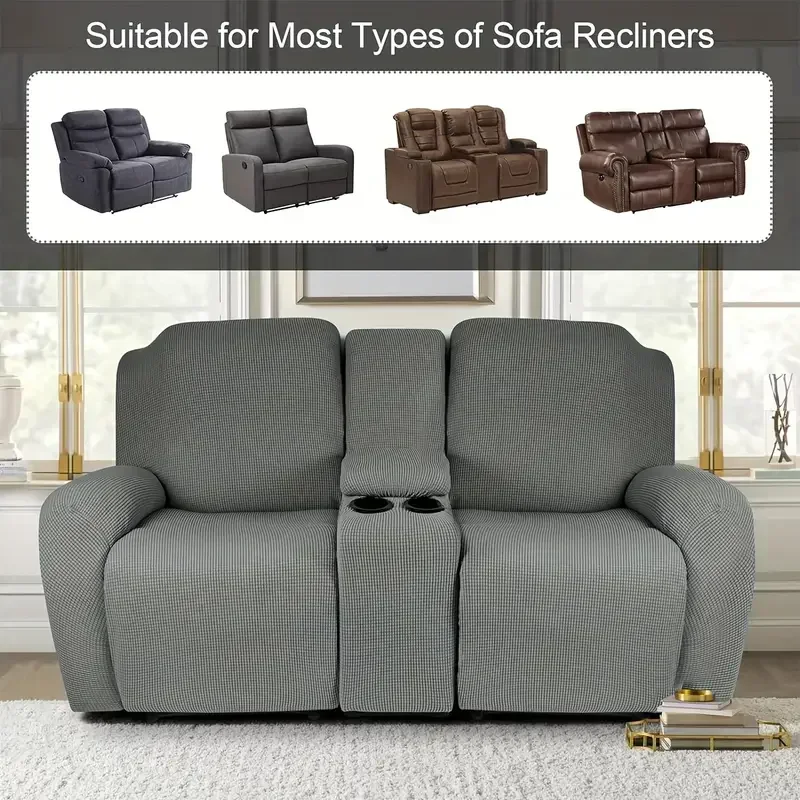 Recliner Sofa Covers with Console Cover All-inclusive Elastic 2 Seater Armchair Case Removable Loveseat Recliner Couch Slipcover 4