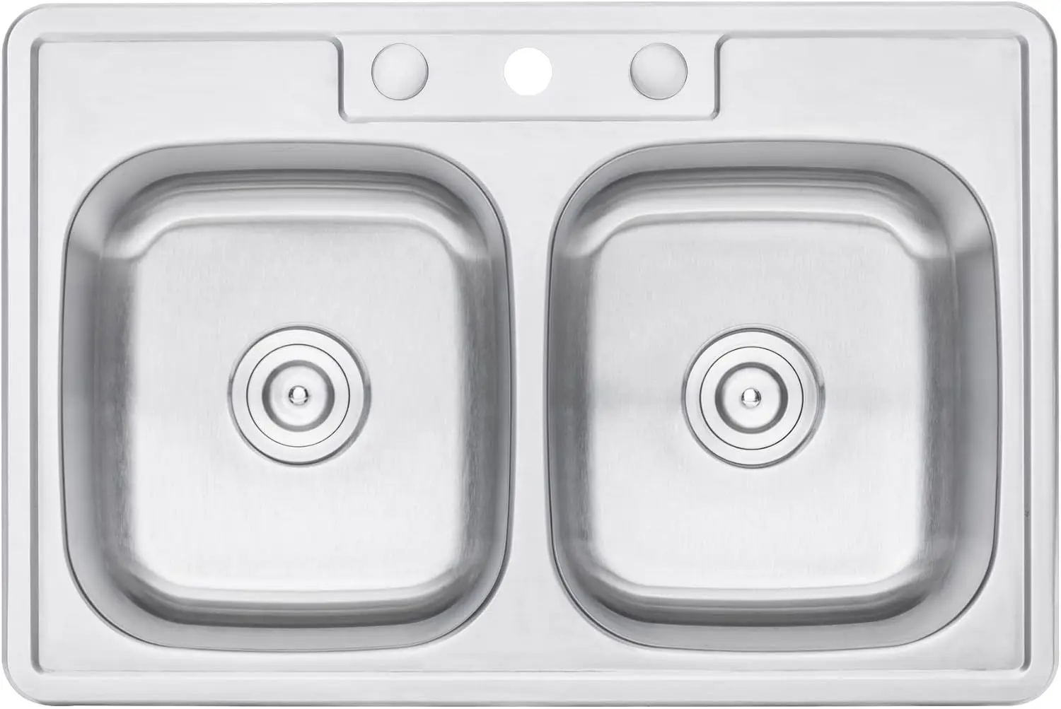 33 x 22 x 9 Inch Top mount Drop in Stainless Steel Double Bowl Kitchen Sink with Strainer 18 Gauge Stainless Steel 3 Faucet Hole 3