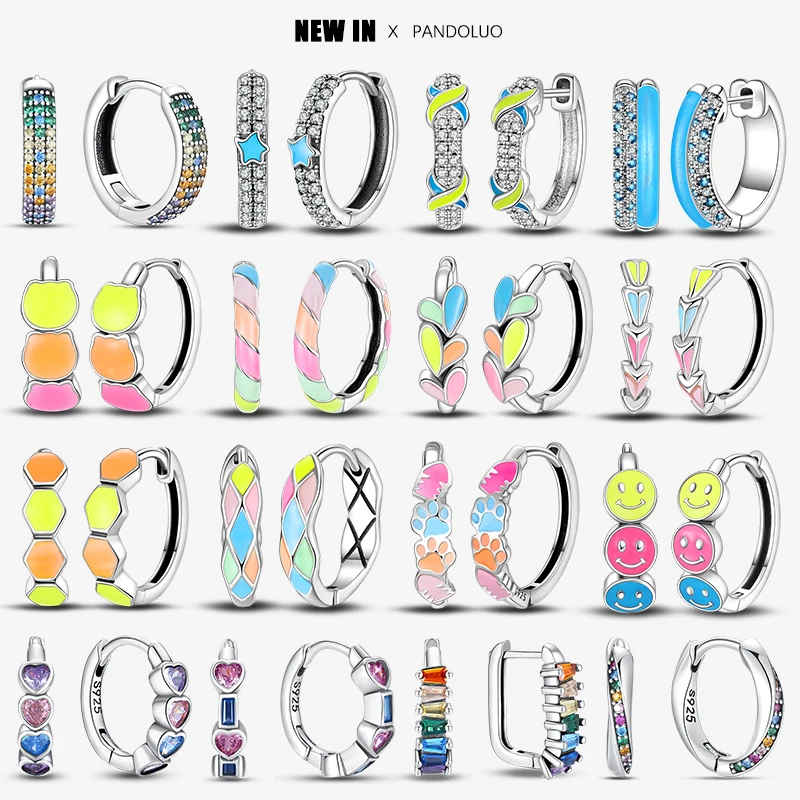 

2023 New in 925 Silver Luminous Color Changing Hoop Earrings Women Jewelry Luxury Gift Original Design Color Zircon Earring Hot