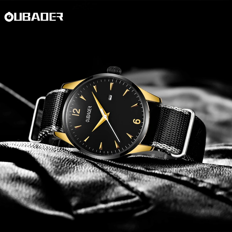 Oubaoer new creative nylon series business high-end luxury quartz movement waterproof nylon wrist watch men's quartz watch