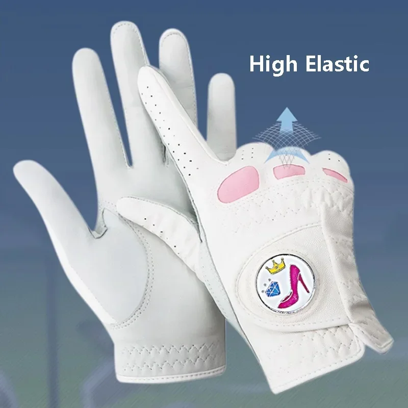 Love Golf 1 Pair Women Lambskin Leather Golf Gloves with Mark Ladies Anti-skid Elastic Sports Mittens Hook and Loop Soft Gloves 4