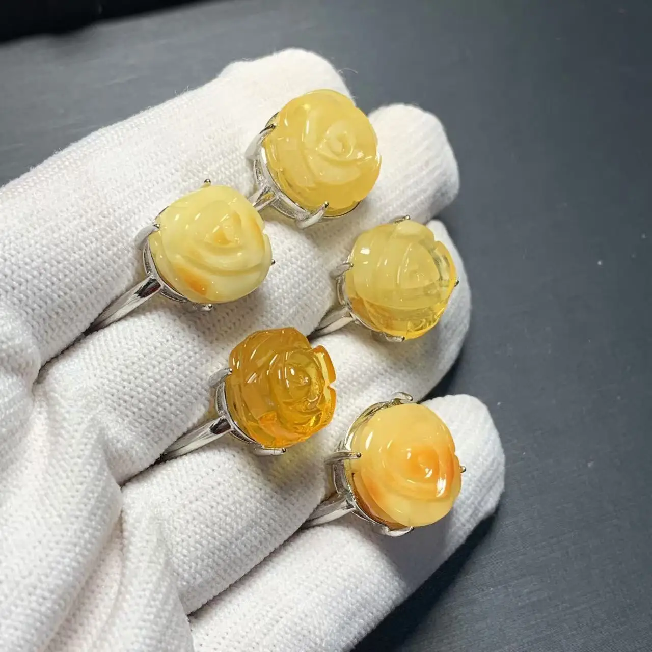 Natural Amber Ring Female Handmade Simple Three-Dimensional Accessories Gem Wholesale Jewelry Organic Gems