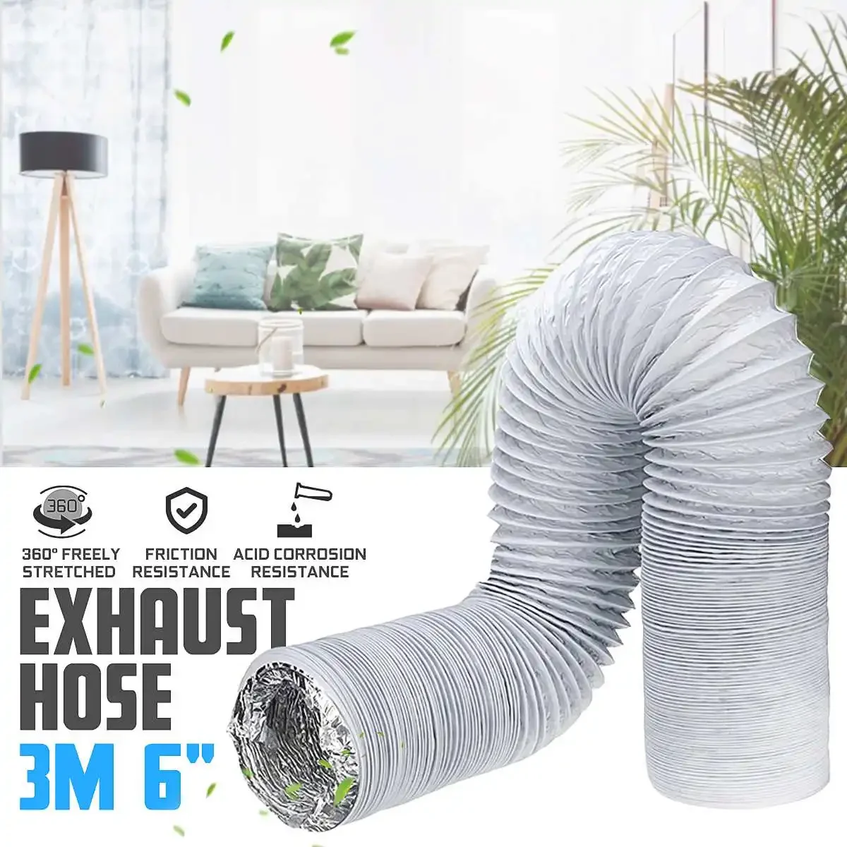 150mm 6 inch Ventilator Pipe PVC Aluminum Foil Ventilation Pipe Ventilation Hose Air Ventilation Pipe Valve Air Conditioner Exhaust Duct System Vent