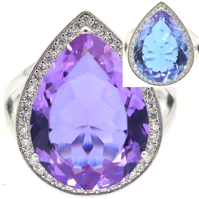 Accattivante 20X15Mm Zultanite Cambia Colore Alessandrite Topazio Bianco Cz Donne Anelli Di Fidanzamento In Argento
