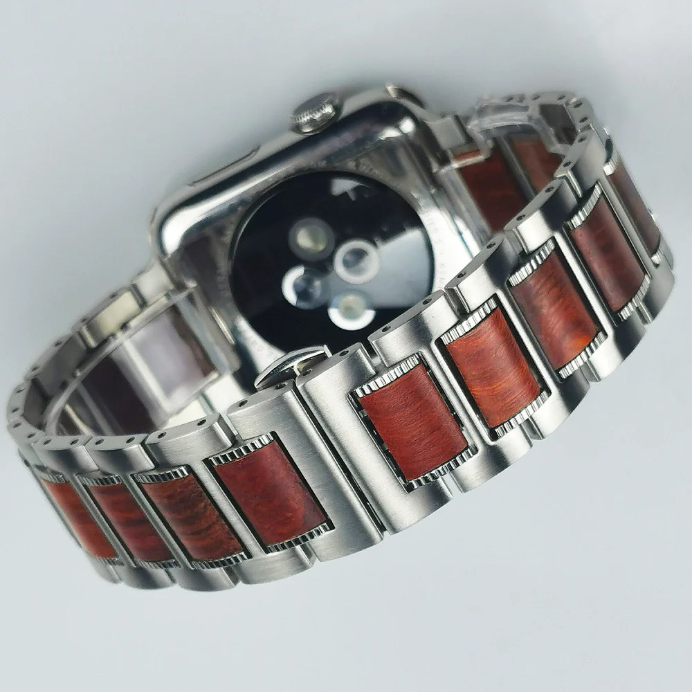 

Fashion Stainless Steel Wood Butterfly Bracelet For Apple Watch Band 38mm 40mm 42mm 44mm 41mm 45mm iWatch Strap Series 4 5 6 7 8