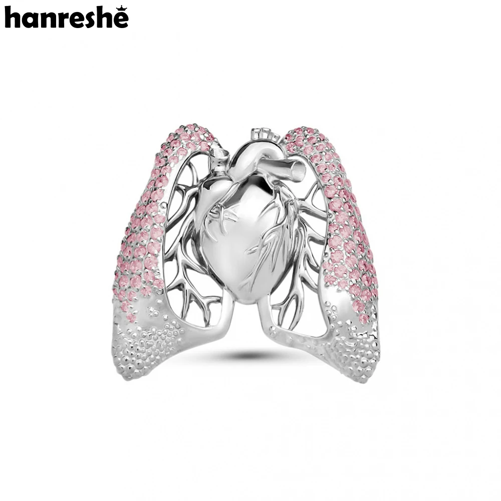 Hanreshe 해부학 심장 폐 핀 럭셔리 매력 크리스탈 의료 옷깃 배지 브로치 보석 의사 간호사 의학 학생