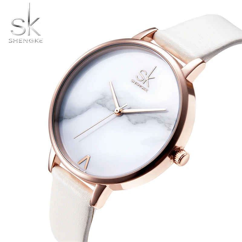 Shengke SK Top Watches Women Brand Leather Quartz Wristwatches Luxury Design Clock for Ladies Charm Flowers Dial Montre Femme 2