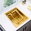 304 Stainless Steel  Gold Nano Handmade kitchen Bar Counter Sink Cover hidden Single Kitchen Sink Small Size Kitchen Sinks 1