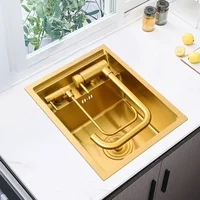 304 Stainless Steel  Gold Nano Handmade kitchen Bar Counter Sink Cover hidden Single Kitchen Sink Small Size Kitchen Sinks 1