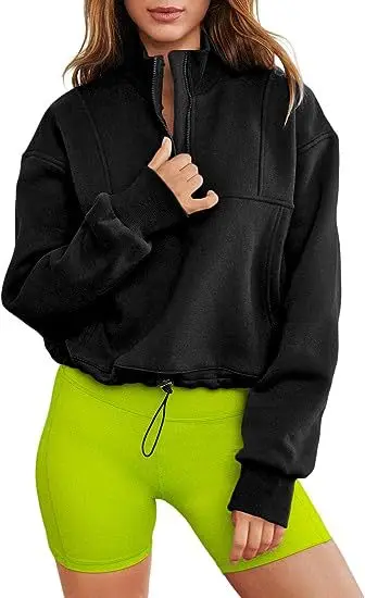 Autumn and Winter New Women's Explosions Stand Collar and Half Zipper Hem Drawstring Leisure Plus Velvet Sweater.