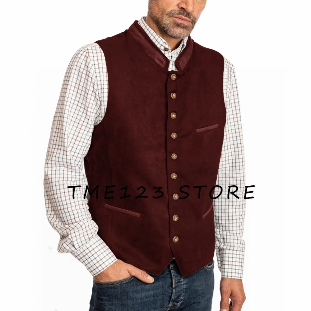 Men's Suede Vest Business Solid Color Simple Sleeveless Vest Formal Man Vests For Men Male Summer Gilet Waistcoat Mens
