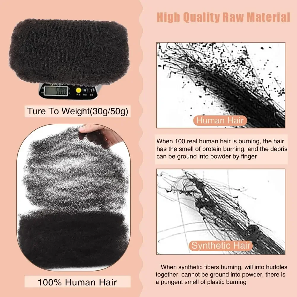 30g/50g 4C Afro Kinkys Bulk Natural Black Human Hair for Loc Repair Twists Dreadlock Extensions Bulk Human Braiding Hair 10-18in 4