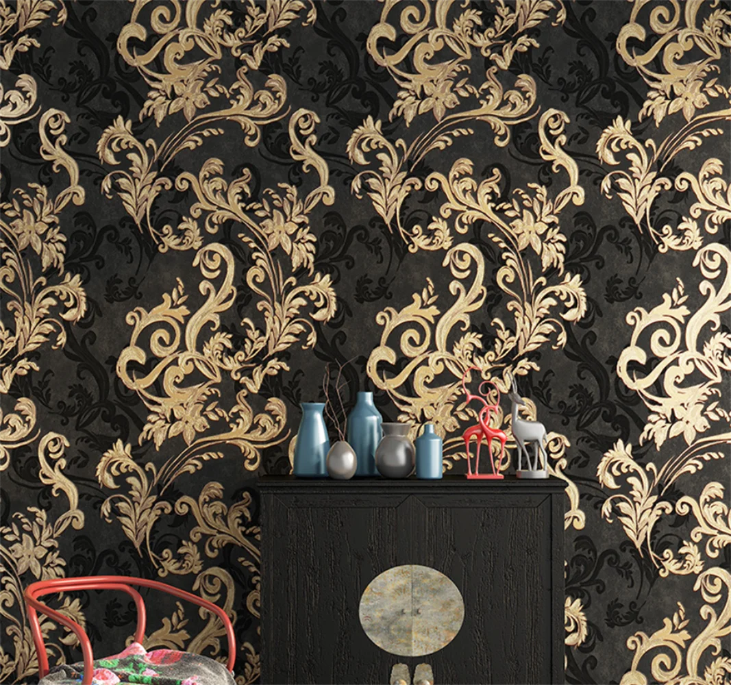 Europeu-estilo Marrom Grande Flor Rattan Flor Papel de Parede Retro Americano Luz Luxo Sala de Estar Quarto tv Fundo da Parede