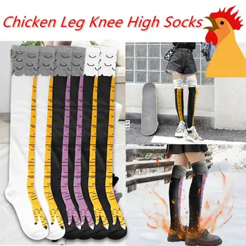 여성용 3D 치킨 프린트, 재미있는 3D 만화 허벅지 높은 양말 패션, 귀여운 숙녀용 얇은 발가락 발 코스프레, 겨울 가을 상품 이미지