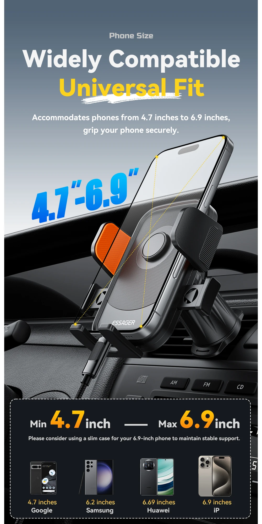 360°Rotating Car Phone Holder One-touch locking Air Vent Clip Universal Phone St