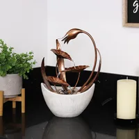 ZEN918 Indoor Tabletop Multi-Tiered Metal Falling Leaves Water Fountain with Stone-Filled Base, 14" 1