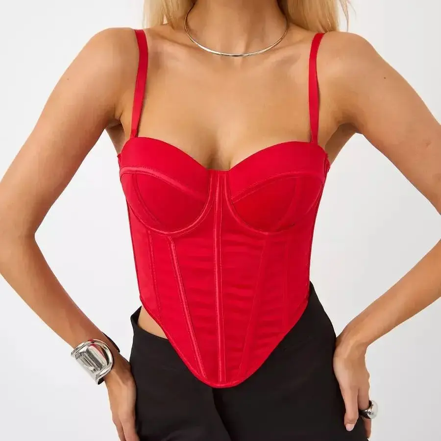 Corset Push Up Irrégulier pour Femme, Bustier Français, Haut Court