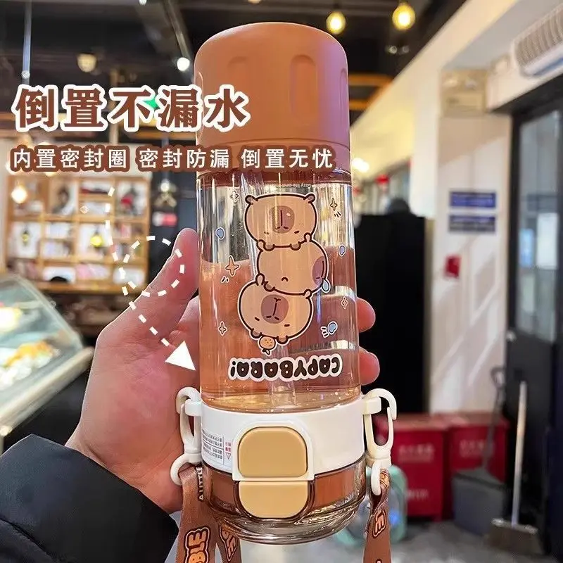 Capybara Transparent Straw Cup Capybara Cartoon Plastic Water Cup with Portable Handle for Wedding and Student Use kapibara bott plastic water bottle plastic cup