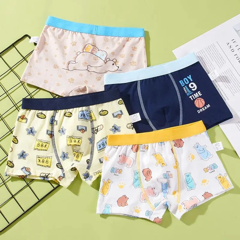 2/4 Pcs Boys Boxer Stes Briefs Kids Cotton Underwear Breathable Baby Underpants Teenager Cartoon Print Soft Children Panties New 3