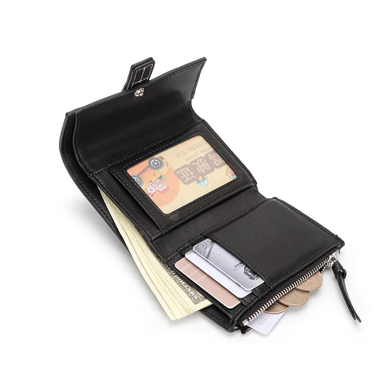 Women's Wallet Genuine Leather Brand Colorblock Bi-Fold Small Wallet Multifunctional Compact Card Holder Coin Purse Short Purse