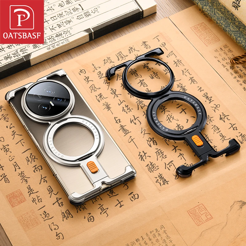 Enhanced Frameless Metal Phone Case with 360° Rotatable Ring Stand - Magnetic Shockproof Aluminum Alloy Cover