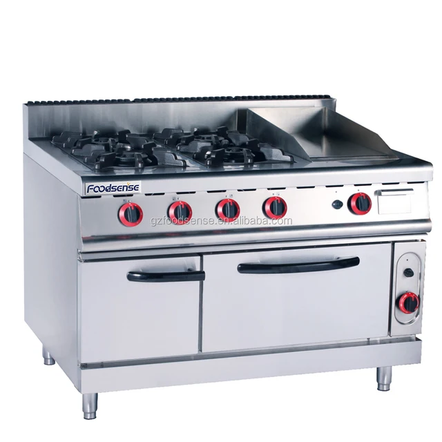 2025 Hot Sale Commercial Kitchen 4 Burner Gas Range &griddle with Electric Oven Prices 2