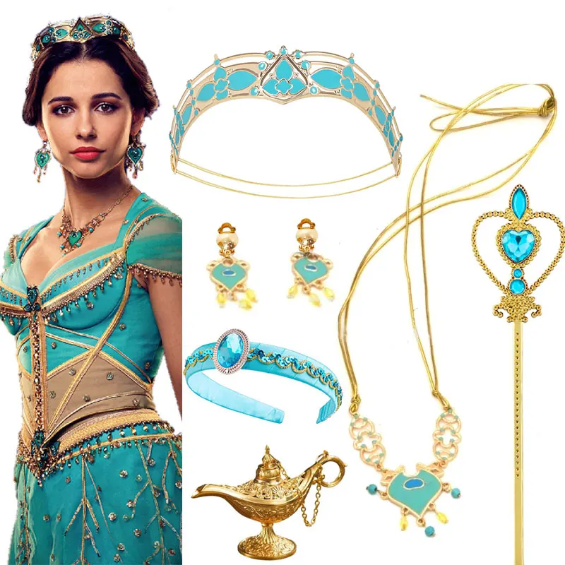 Cosplay Accessories Children Jewelry Set Hair Headband Accessories Aladdin and the Genie Magic Lamp Mid Eastern Royal Jewelry Set Arabian Vintage Role Play Princess Jasmine Crown Headband