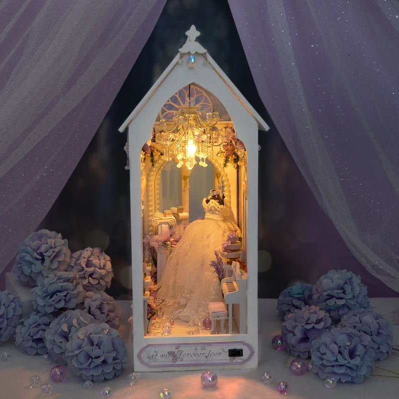 NEW DIY Book Nook Wooden Miniature Model Kit Wedding Dress Casa Bookend With Light 3D Puzzle Bookshelf Home Decor Friends Gifts 3