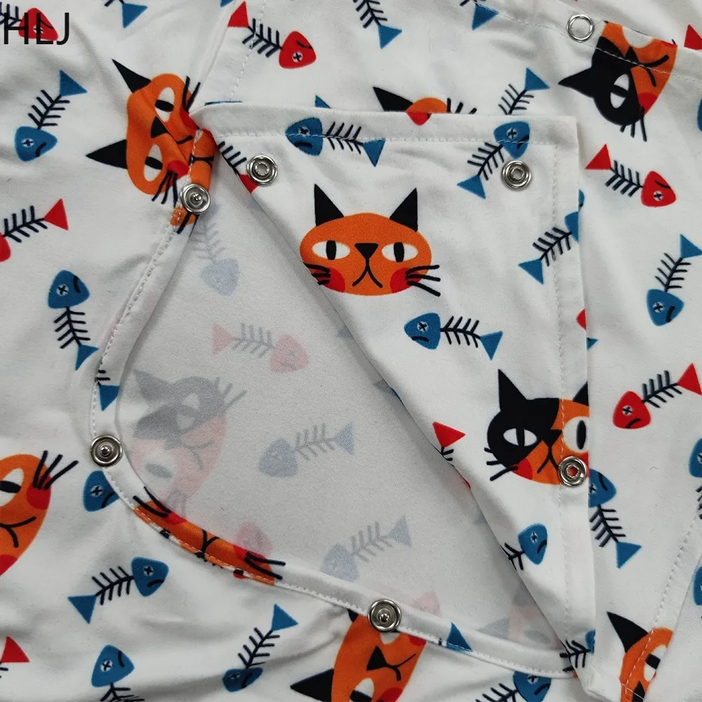 HLJ Fashion Christmas Cartoon Print Jumpsuit Women V Neck Zipper Back Hollow Out Playsuits Casual Female Slim Overalls Pajamas