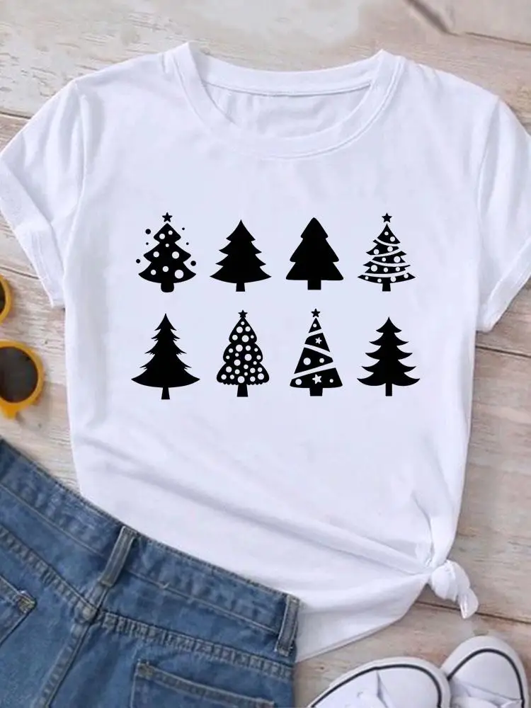 

Graphic T Shirt Merry Christmas Clothing New Year Top Fashion Tree Watercolor Cute Print Women Holiday T-shirt Short Sleeve Tee