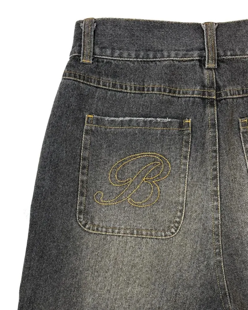 Summer Jeans Shorts Street Letter Embroidery Denim Shorts for Men