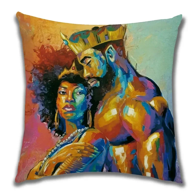 African Girl Lady Oil Painting Decorative Cushion Black Women Home Art Decoration Sofa Throw Pillow Case Linen Cushion Cover 5