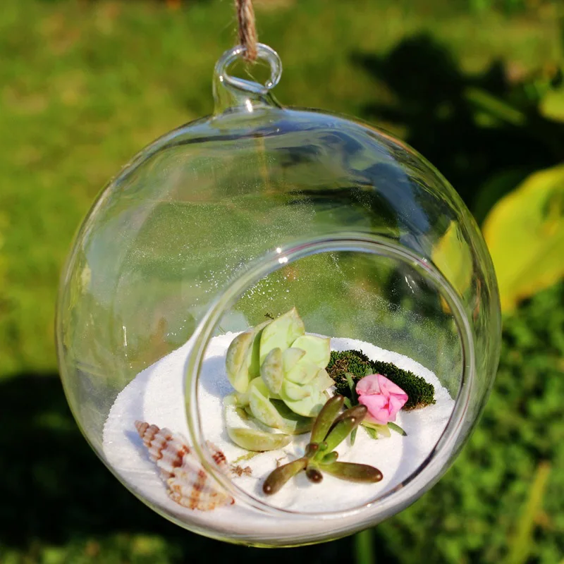 Mini Hanging Glass Candle Holder Hollow Ball Opening Indoor Hanging Ball Plant Vase For Wedding Party Tree Decor 8/10/12/13.5Cm candle holders