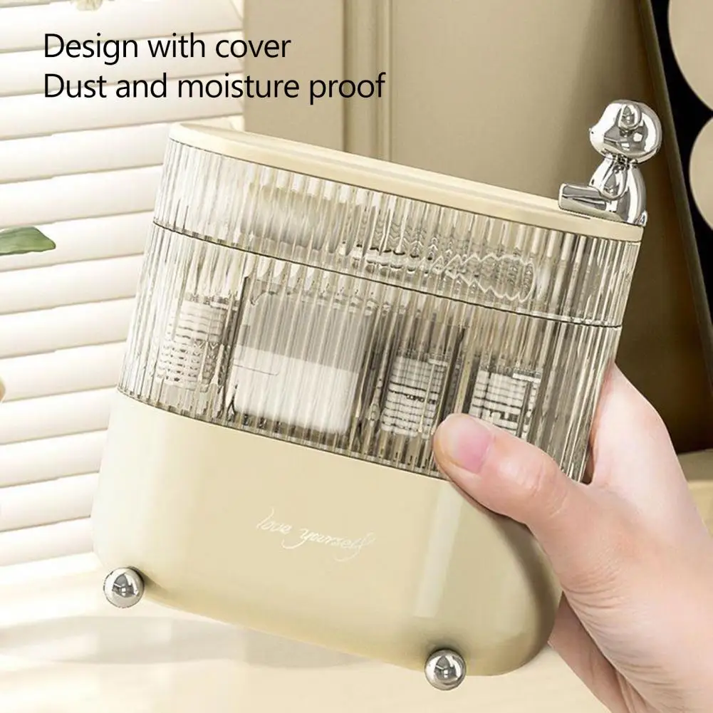 

Moistureproof Storage Box Covered Storage Container Multi-layered Rotatable Jewelry Makeup Organizer with Dustproof Cover