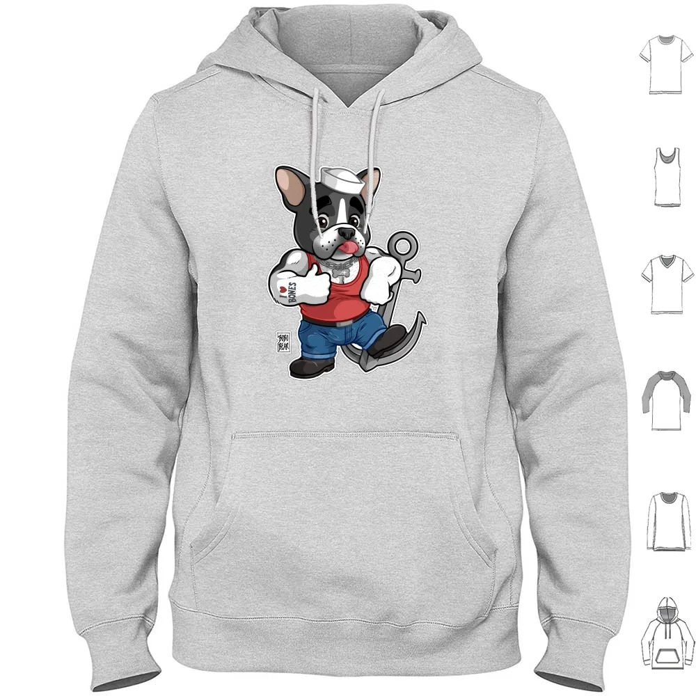 Frisky Frenchie (Bianco E Nero)-Felpe Con Cappuccio Serie Bearzoo Manica Lunga Bobobear Bobobearart Bobo Bear Bear Week Bear