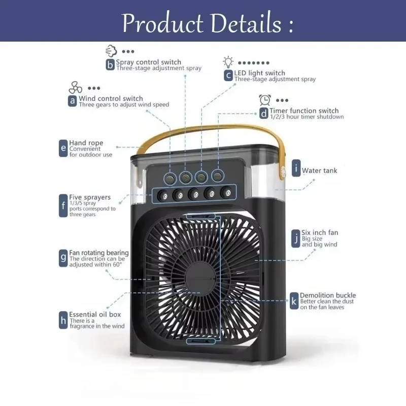 3 In 1 Cooling Fan Air Conditioner Household Mini Air Cooler LED Night Light Portable Humidifier Air Adjustment Fan Home Office 6