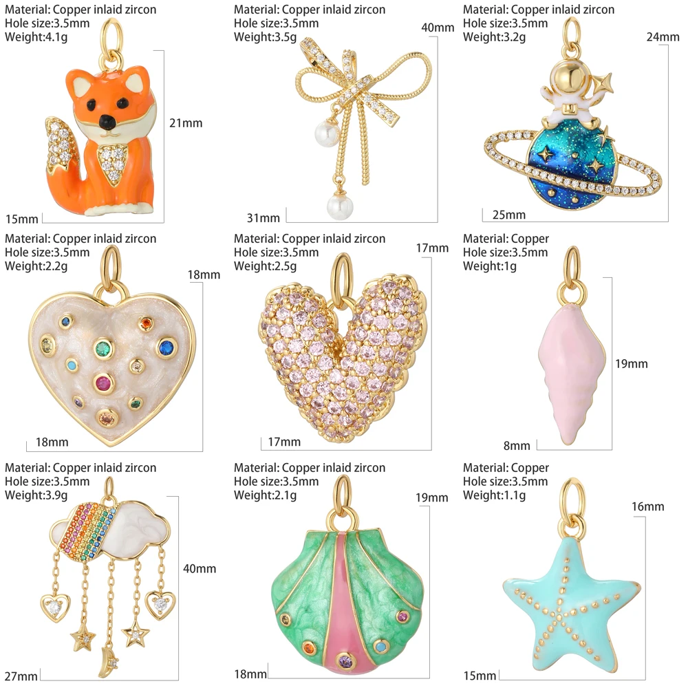 Cute Shell Dog Heart Enamle Pave CZ Charms for Jewelry Making Supplies Diy Bracelet Necklace Earrings Gold Color Accessories enamel charms
