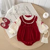 Christmas Baby Super Cute Bag Fart Clothes Autumn Princess Baby Girl Festive Jumpsuit Puff Sleeve Red Bow Newborn Baby Romper