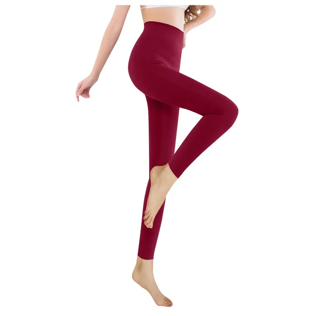 Autumn Winter Thickened Leggings For Women High Waist Stretchy Solid Color Fleece Cropped Pants Women Yoga Clothes Warm Pants 2