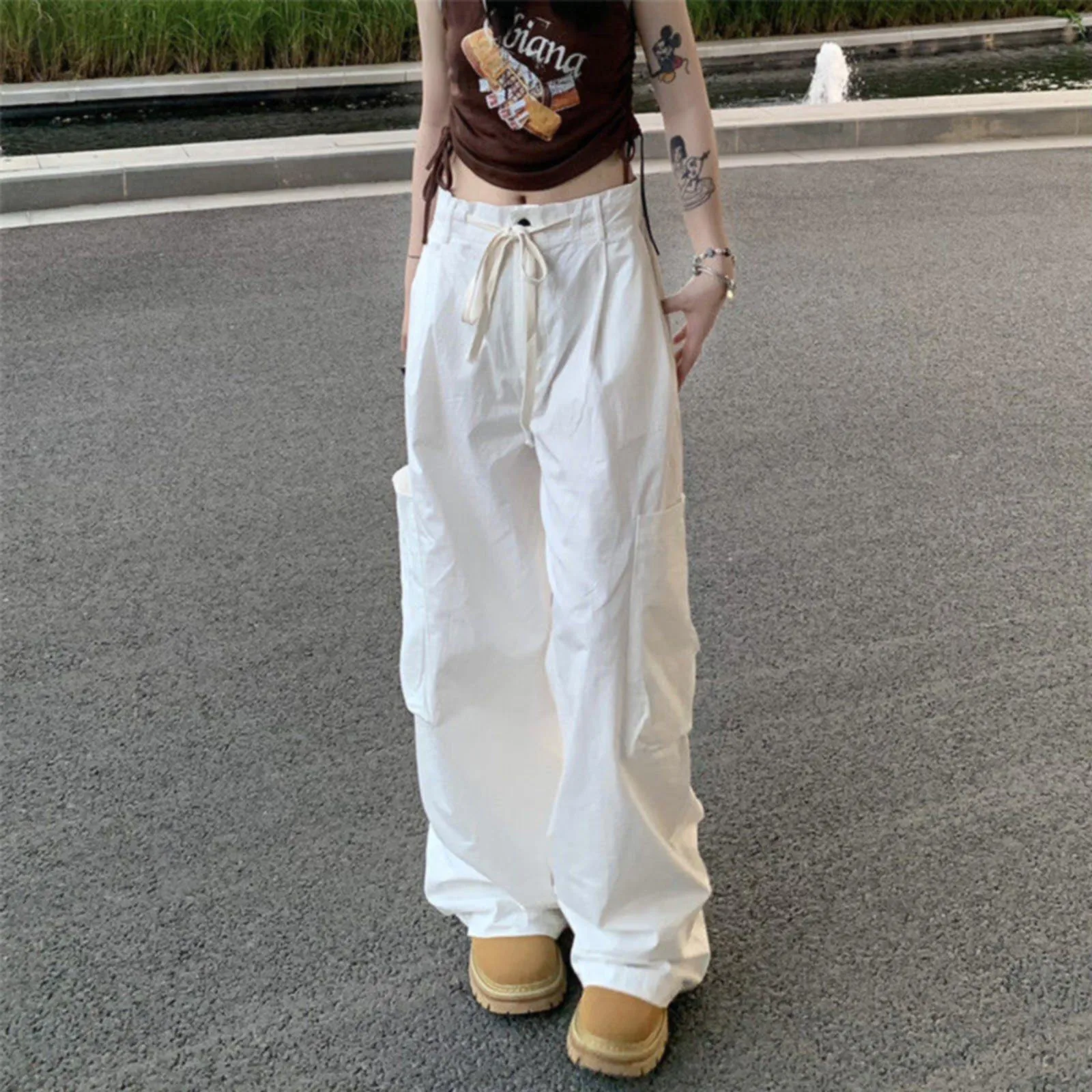 Y2K-ropa De Calle Para Hombre Y Mujer, Pantalon De Chándal De Pierna Ancha, Tilo Coreano Harajuku, Chándal Técnico / Pantalon Y Capris
