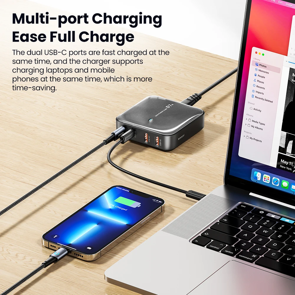 Toocki 67W GaN Desktop Charger Type C Fast Charger For iPhone 14 Samsung 4 in 1 USB Charging Station Adapter For Macbook Laptop
