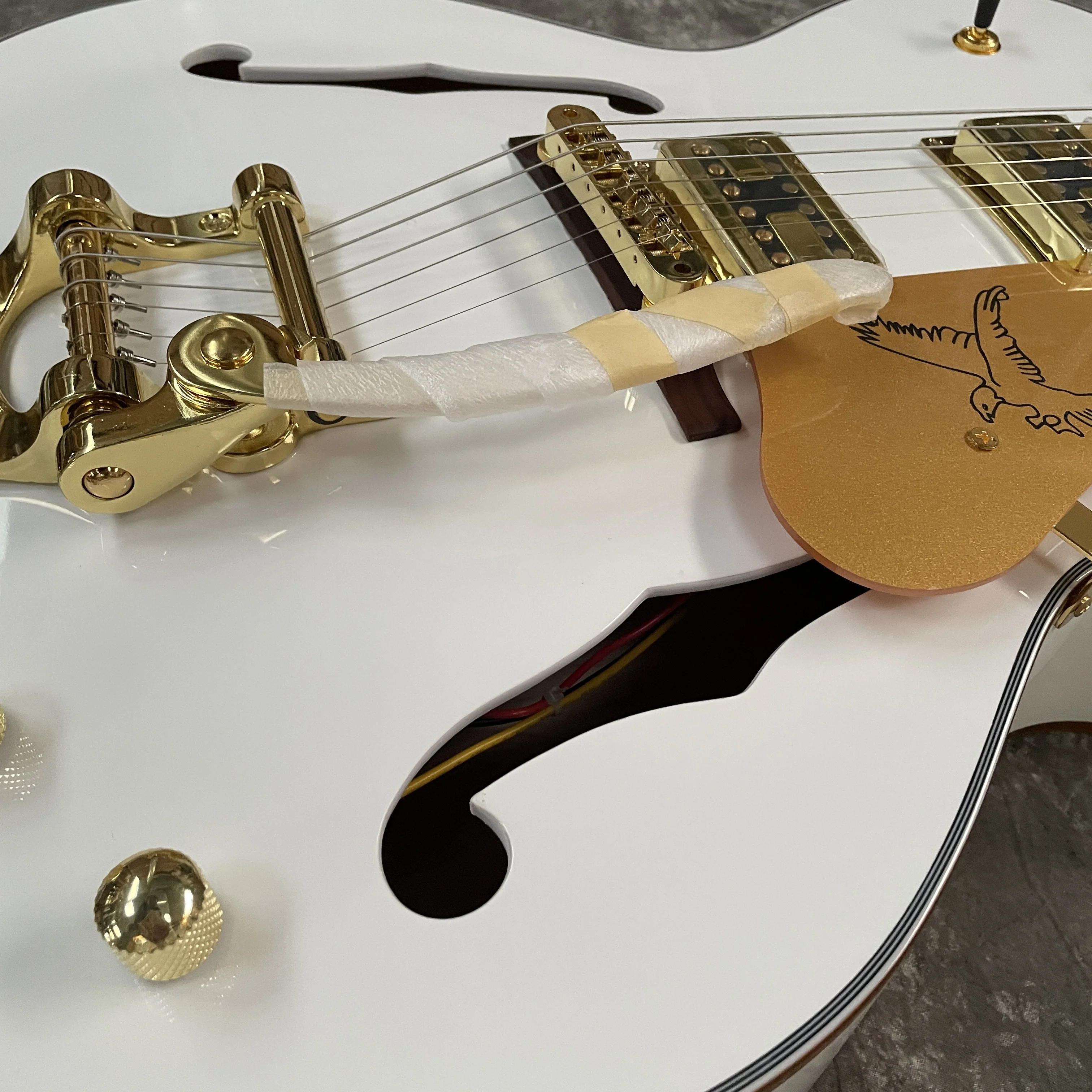 white Hollow Electric Guitar with big tremolo bar Fast In Stock
