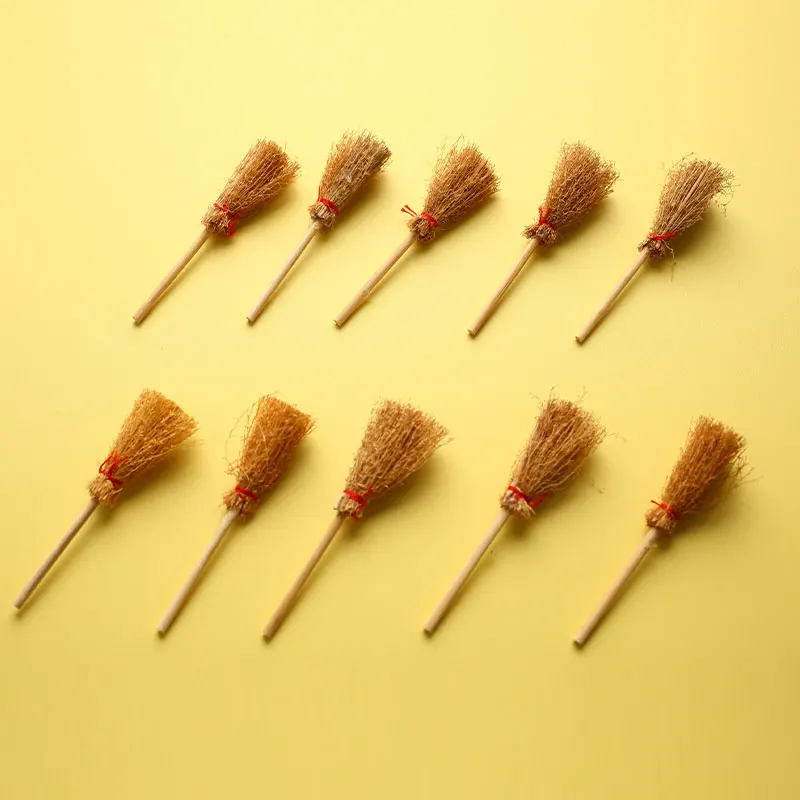 Pack De 10 Escobas De Bruja Miniaturas Para Halloween - Decoración De Paja Con Cuerda Roja, Para Fiestas Y Cosplay