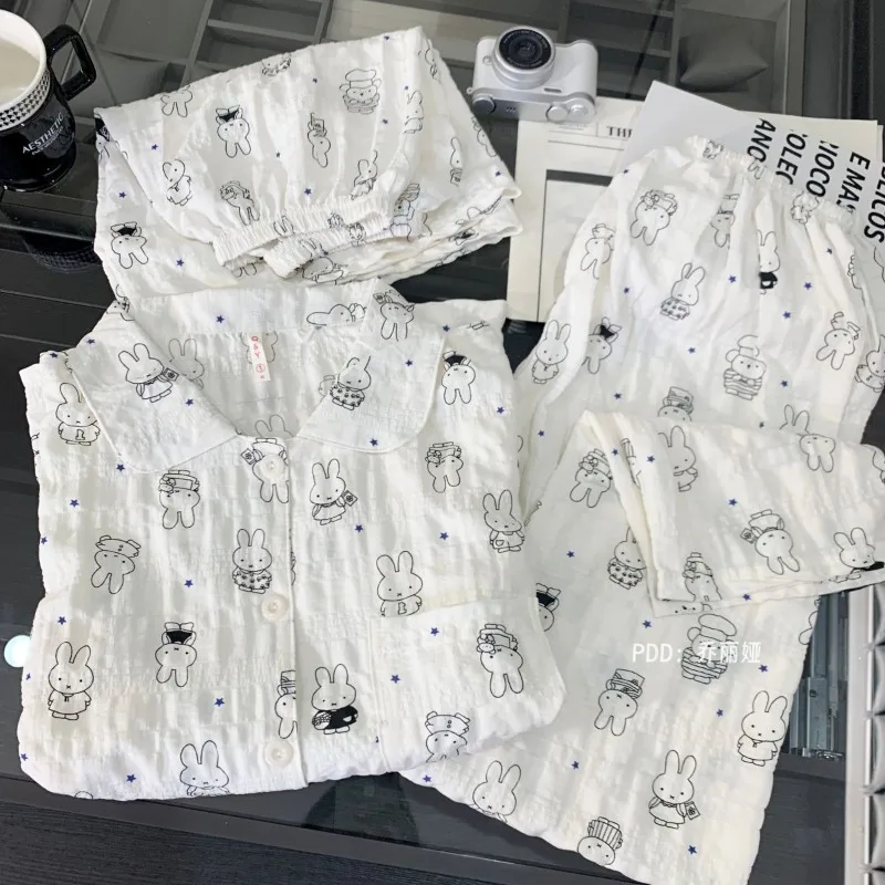 Miffy Pure Cotton Cartoon Pajamas - Cute & Fashionable Creative Loose-Fit Slimming Homewear Set, Perfect Gift
