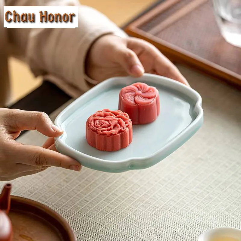 Retro Square Porcelain Pot Dry Bubble Table Chinese Dim Sum Fruit Plate Teaware Accessories Ceramic Exquisite Tea Snack Dish