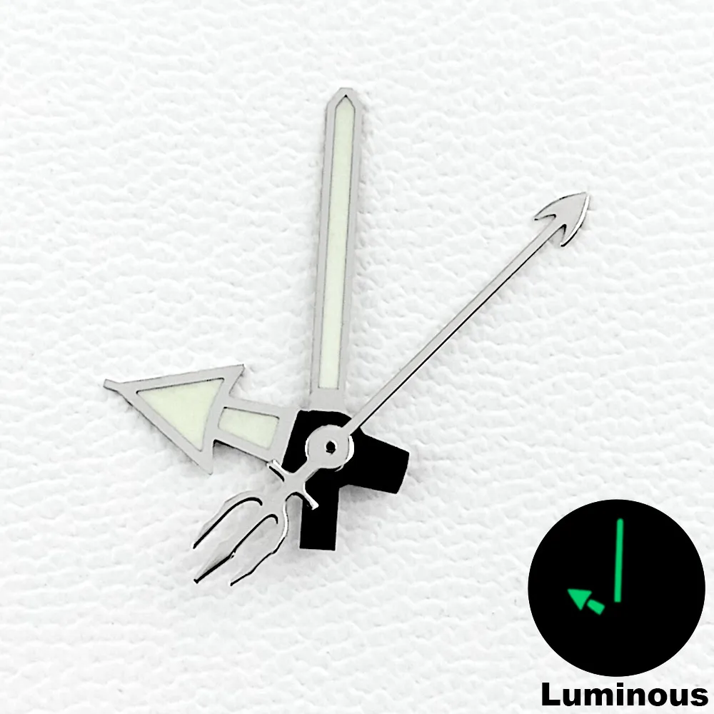 Mermaid/Harpoon Green Luminous Watch Hands Set in Multicolor Finish