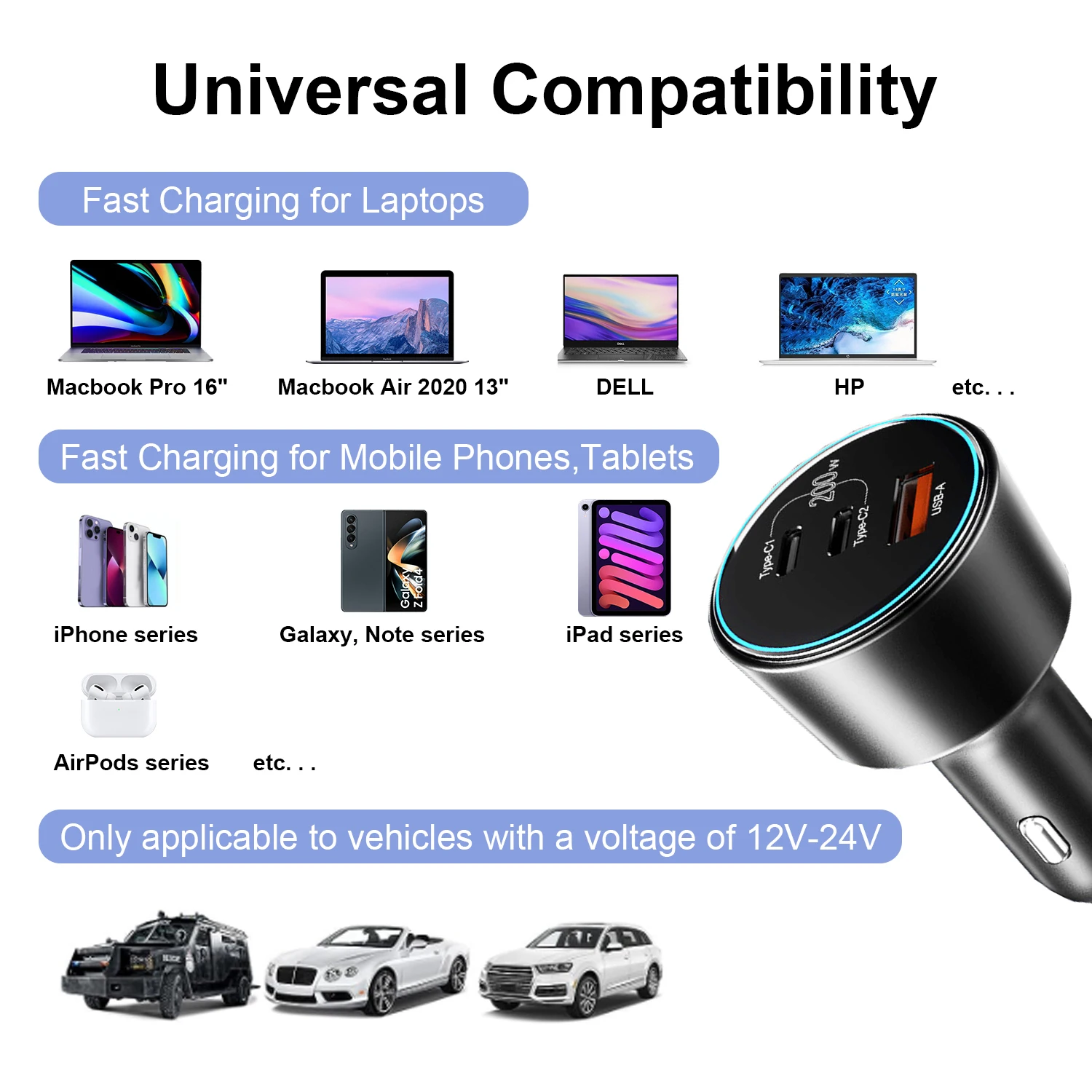 UHOMEBUY caricabatteria da auto 200W caricatore rapido USB tipo C 100W 65W 45W 20W PPS PD QC3.0 caricabatterie rapido per Laptop iPhone 15 Samsung S23 - Image 6